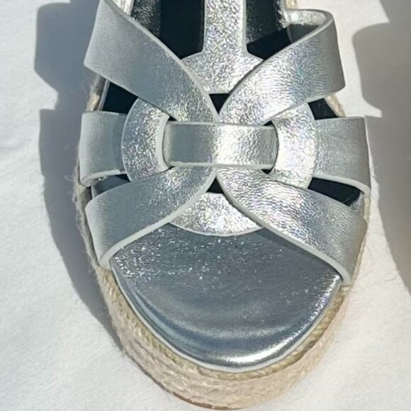 NEW Saint Laurent Tribute Espadrille Wedge Sandals YSL Metallic Silver Italy 36 - Picture 14 of 16
